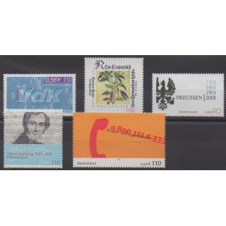 Acheter cette série de timbres d'Allemagne réunifiée de l'année 2001 (No 1992/1996).