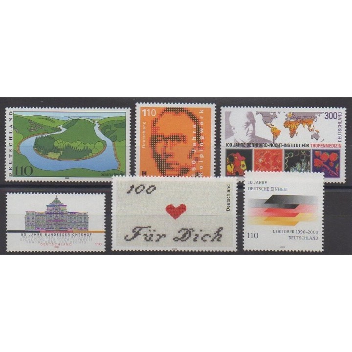 Acheter cette série de timbres d'Allemagne réunifiée de l'année 2000 (No 1966/1971).