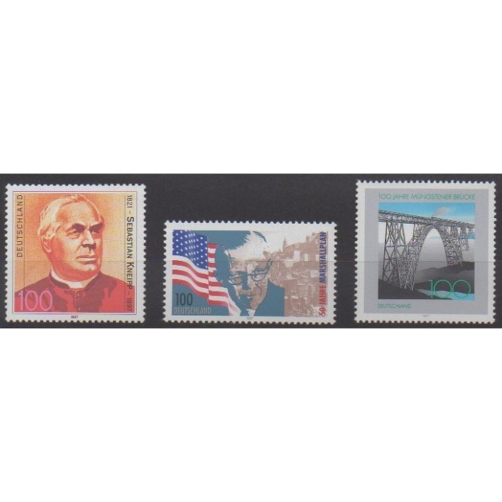 Acheter cette série de timbres d'Allemagne de l'année 1997 (No 1757/1759).