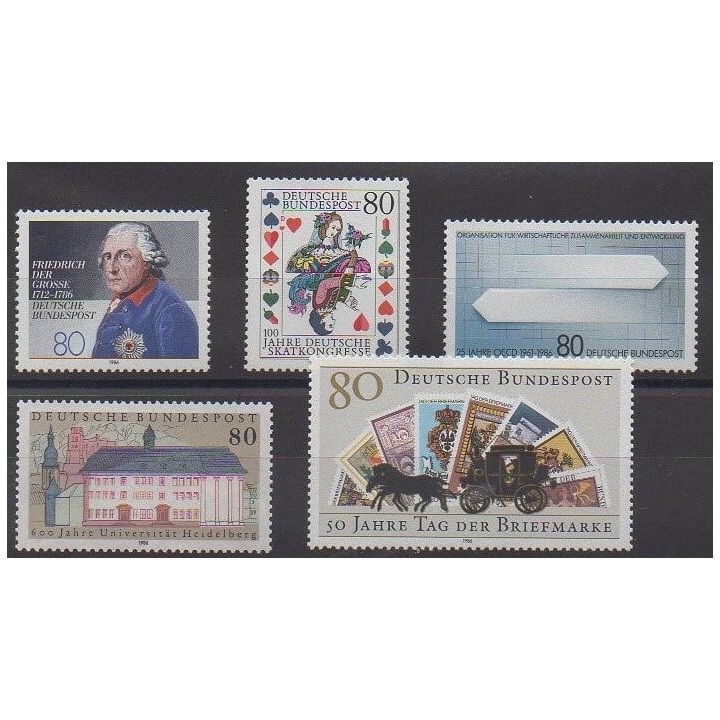 Acheter cette série de timbres de l'Allemagne occidentale (RFA) de l'année 1986 (No 1124/1128).