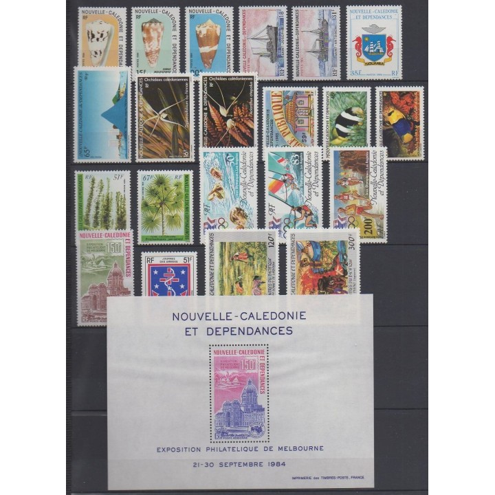 Acheter les timbres et le bloc-feuillet de Nouvelle-Calédonie de l'année 1984 (No 481/490 - PA236/PA246 - BF6).