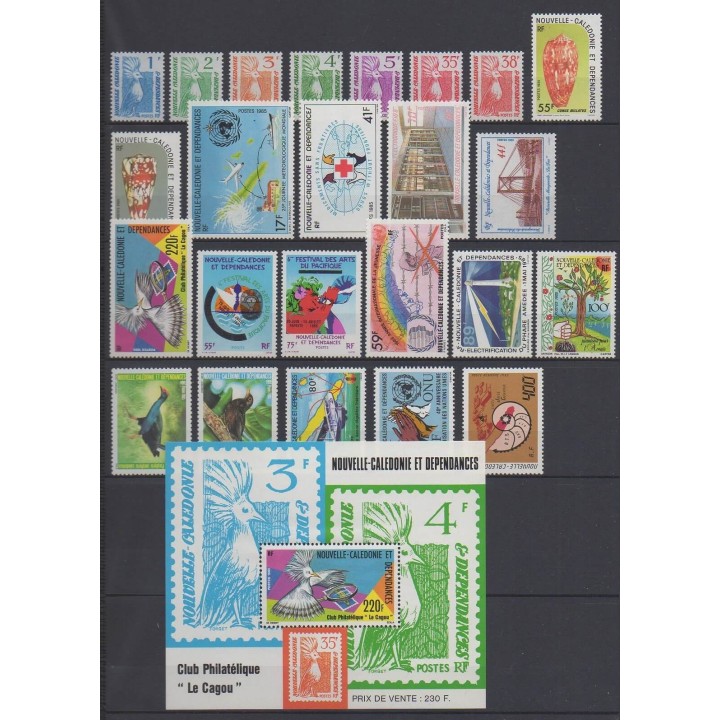 Acheter les timbres et le bloc-feuillet de Nouvelle-Calédonie de l'année 1985 (No 491/511 - PA247/PA249 - BF7).